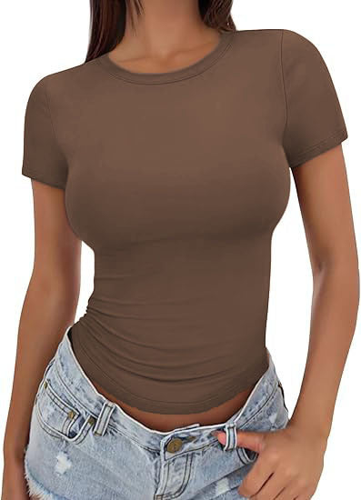 Damen figurbetontes Kurzarm-T-Shirt aus elastischem Material Drune