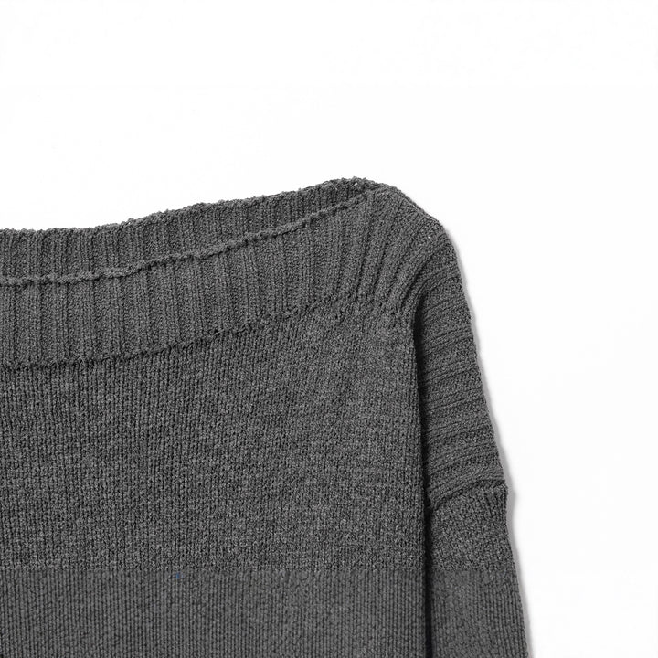 Damen legerer Strickpullover mit breitem Kragen und kontrastierenden Bündchen Drune