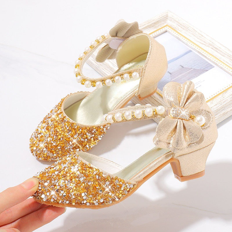 Damen Elegante und funkelnde Mittelabsatzschuhe mit Perlen- und Schleifendetails Drune