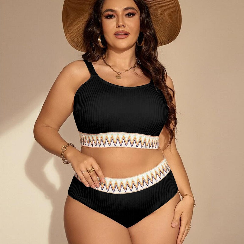 Damen Crop-Top Bikini-Set mit hohem Bund und dekorativem Muster Drune