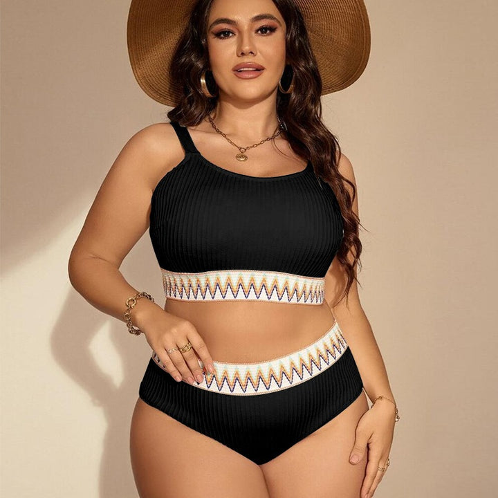 Damen Crop-Top Bikini-Set mit hohem Bund und dekorativem Muster Drune