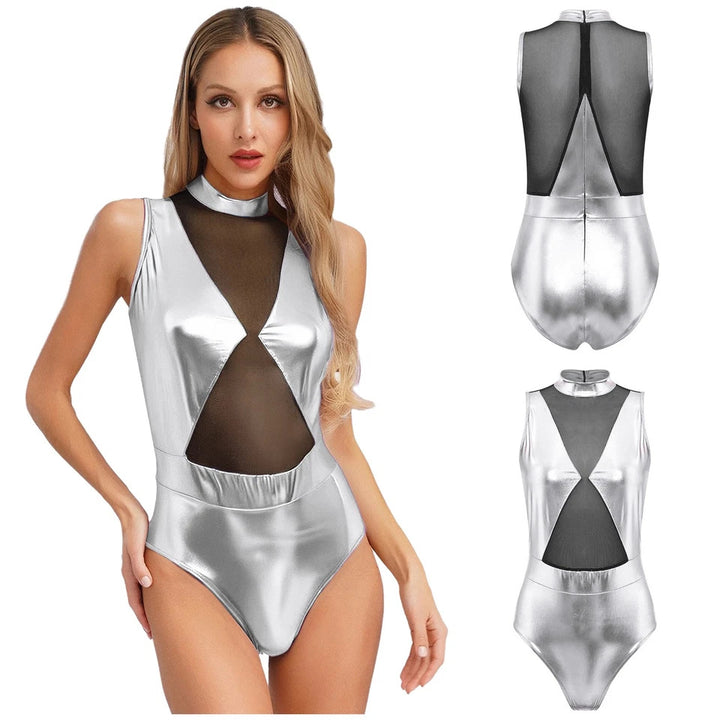 Damen Einteiler Badeanzug mit transparenten Einsätzen und schimmerndem Design Drune