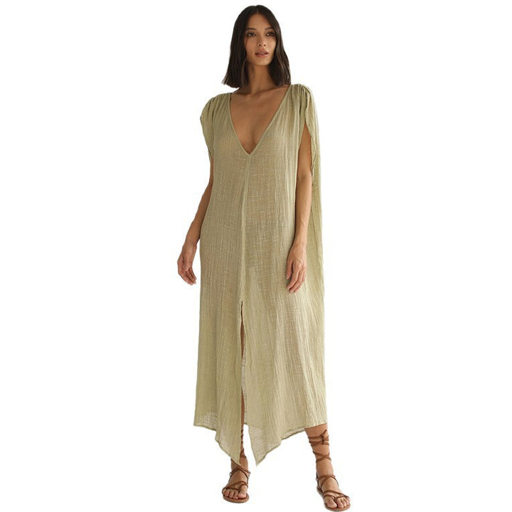 Damen luftiges Strandkleid mit Bindegürtel Drune