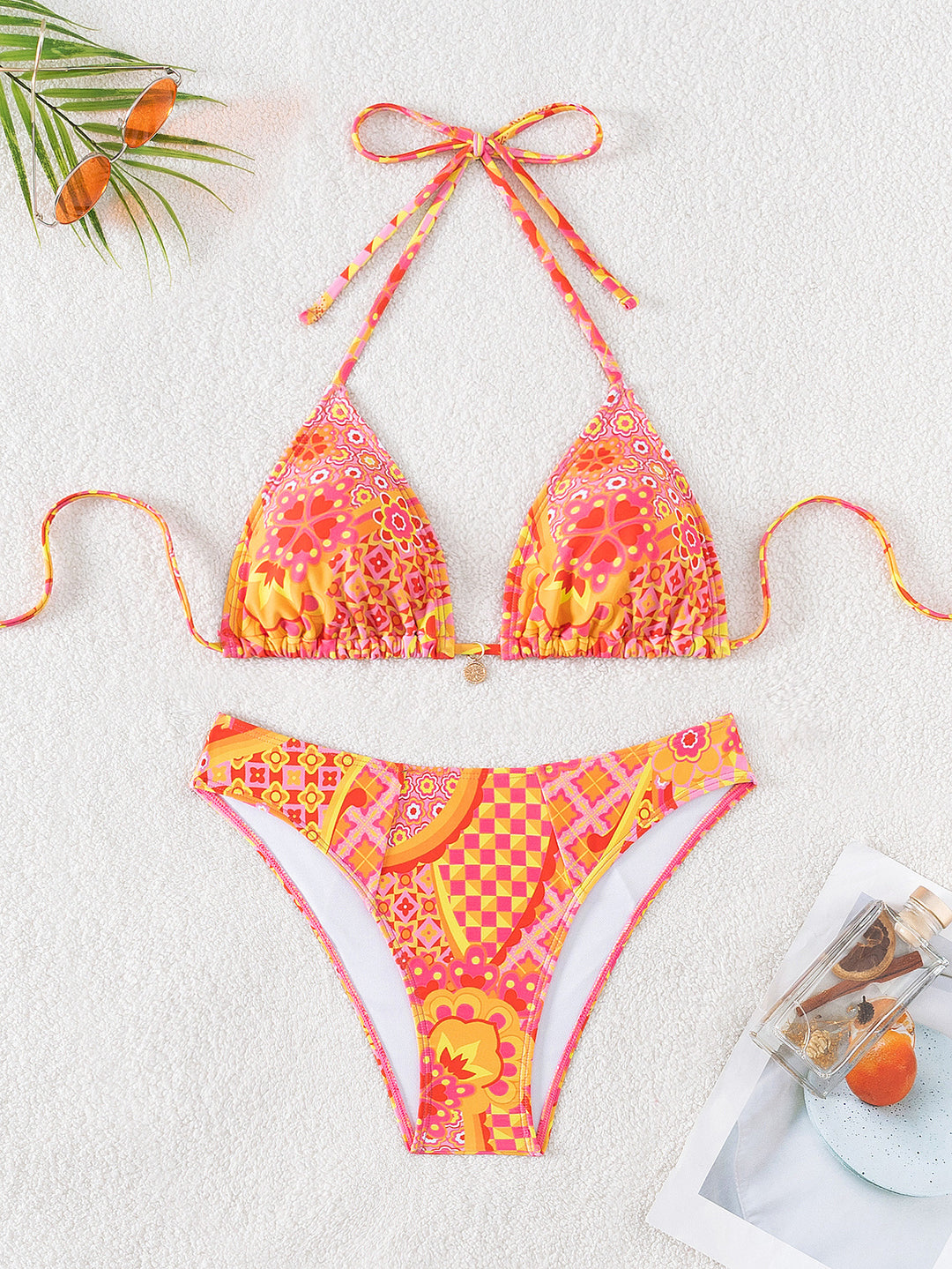 Damen Triangel-Bikini mit floralen Mustern und verstellbaren Trägern Drune