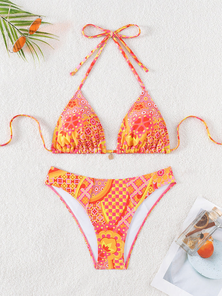 Damen Triangel-Bikini mit floralen Mustern und verstellbaren Trägern Drune