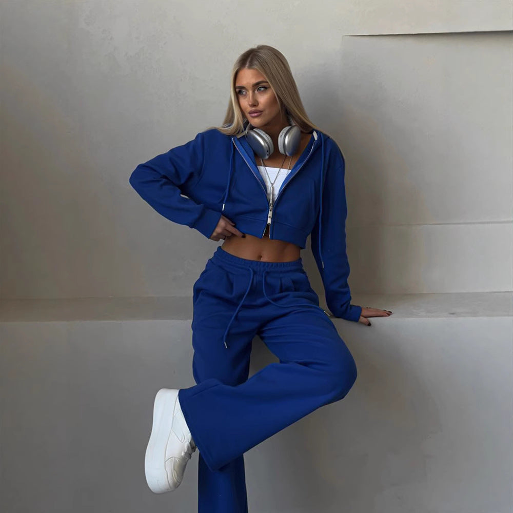 Damen sportliches Cropped Sweat-Set mit elastischem Bund und lässigem Schnitt Drune