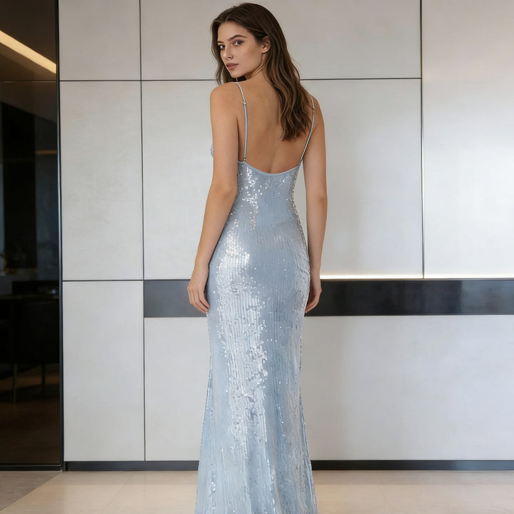 Damen Glamouröses Longtime Abendkleid mit Pailletten Drune