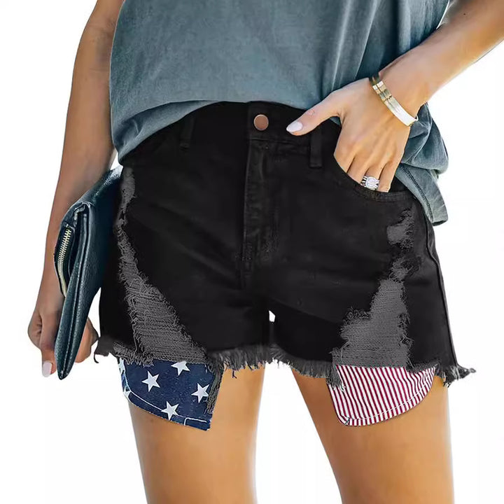 Damen Destroyed Denim-Shorts mit kreativen Patch-Details Drune
