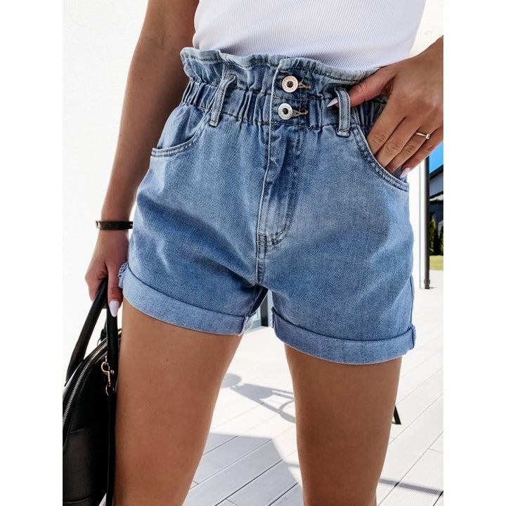 Damen Hochgeschlossene Jeansshorts mit elastischem Bund und modischem Design Drune