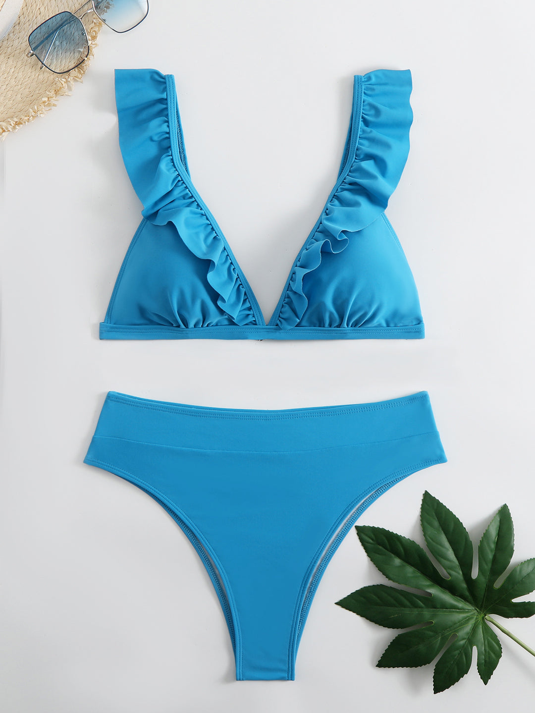 Damen Raffiniertes Triangel-Bikini-Set mit Rüschendetails Drune