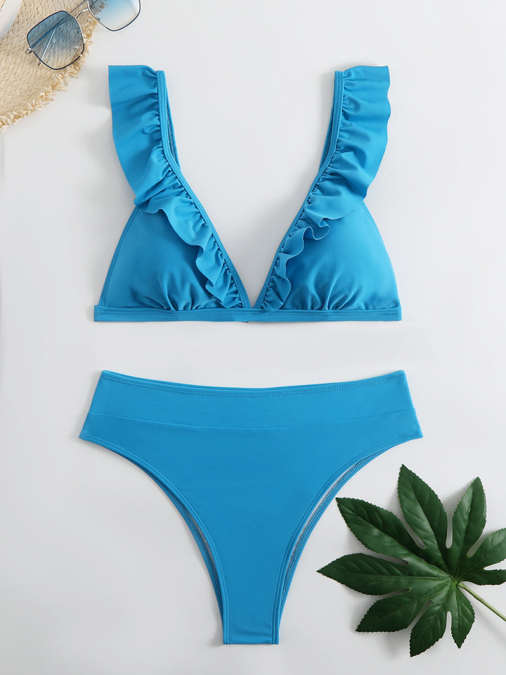 Damen Raffiniertes Triangel-Bikini-Set mit Rüschendetails Drune