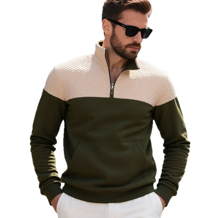 Herren nan gesteppter Halbzip Sweater mit Kängurutasche und Stehkragen Drune