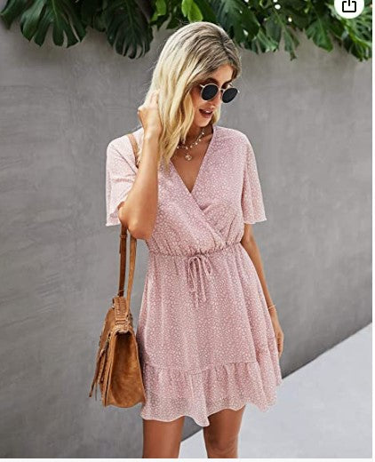 Damen lässiges Wickelkleid mit eleganten Rüschendetails Drune