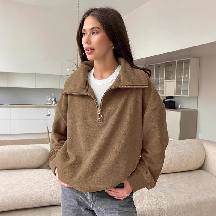Damen Wärmender Fleece-Pullover mit hohem Kragen undziehbarem Reißverschluss Drune