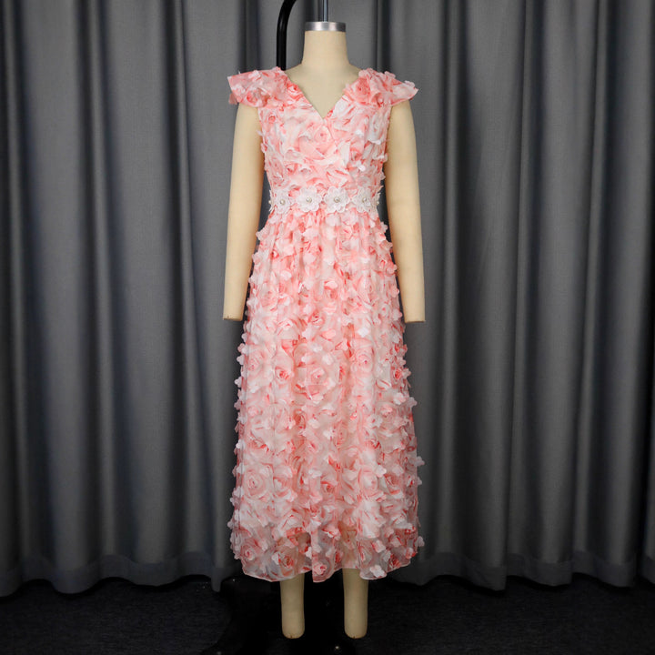 Damen Elegantes Maxikleid mit floralen Rüschen Drune