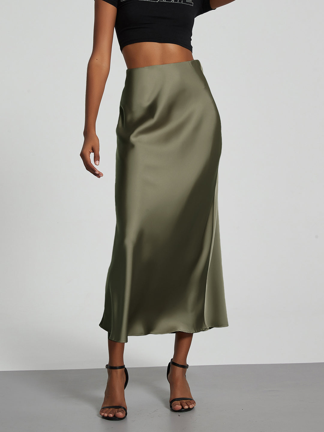 Damen Stilvolle Satin-Stretchrock mit hohem Bund und fließendem Schnitt Drune