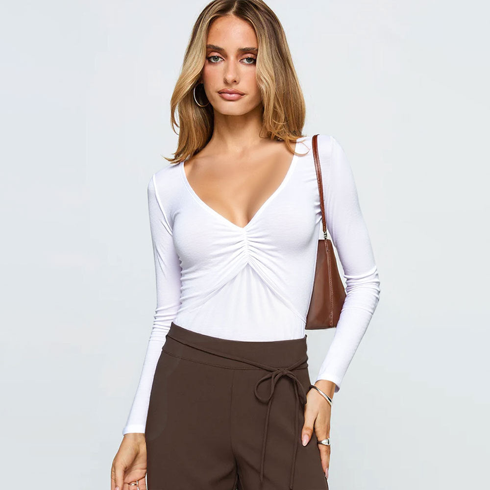 Damen Langarmshirt mit Raffung und V-Ausschnitt Drune