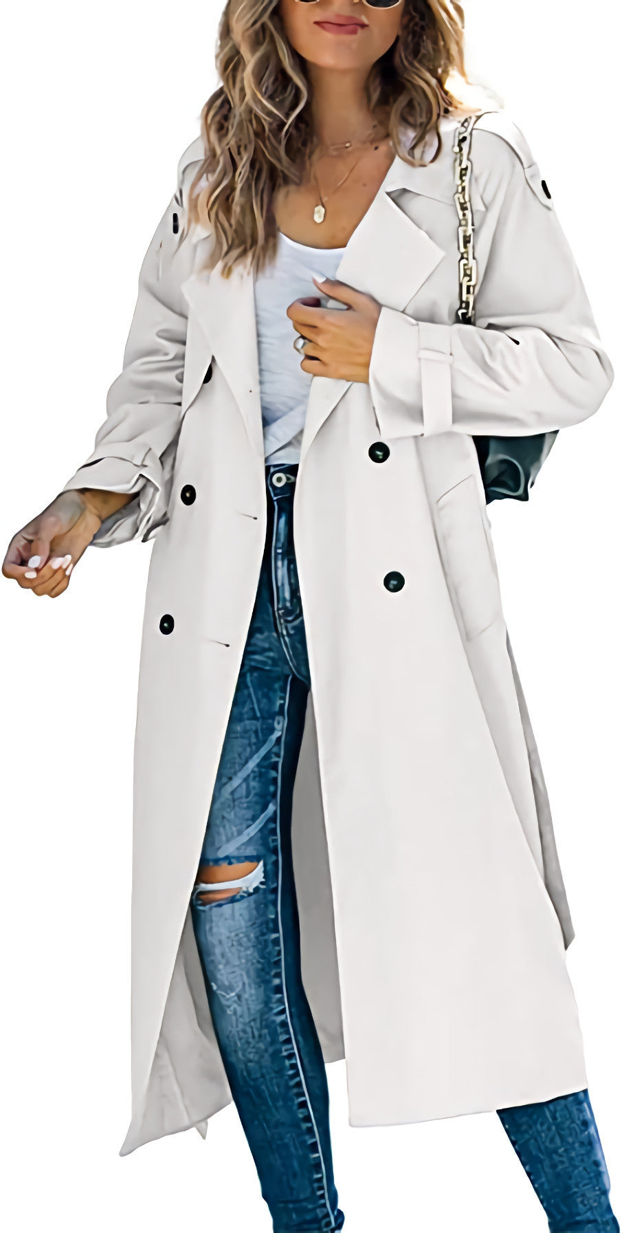 Damen legerer Trenchcoat mit Gürteldesign und stylischen Knöpfen Drune