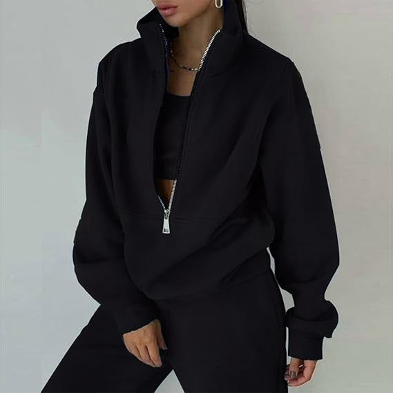 Damen kuscheliger Fleece-Pullover mit hohem Kragen und Reißverschluss Drune