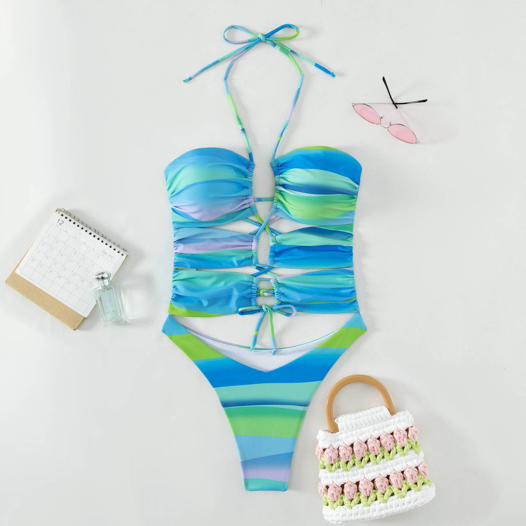 Damen Cut-Out Badeanzug mit Raffung und Trendfarben Drune