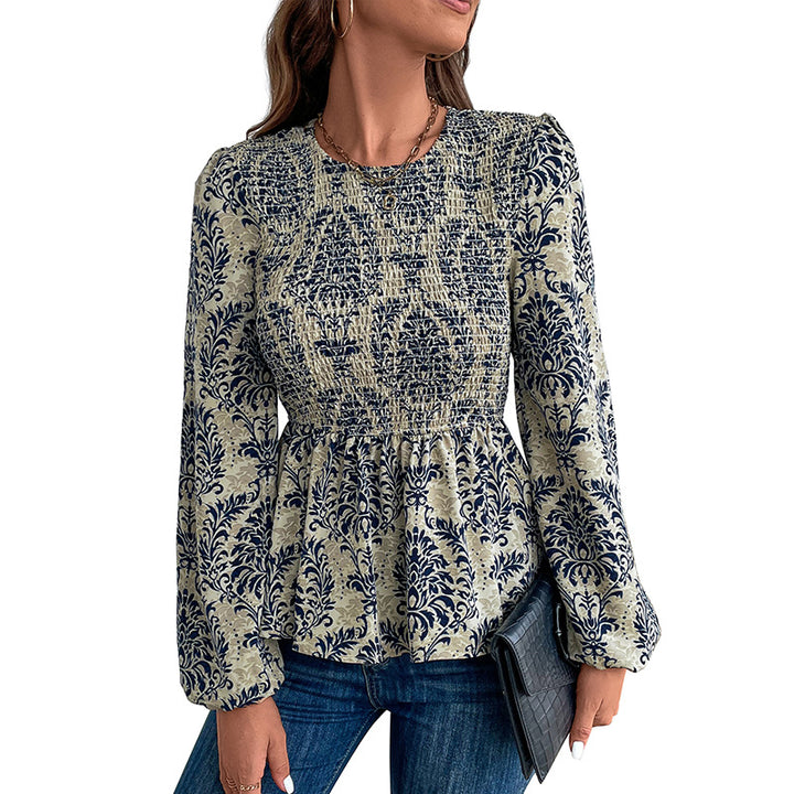 Damen Bluse mit floralem Design und eleganten Rüschendetails Drune