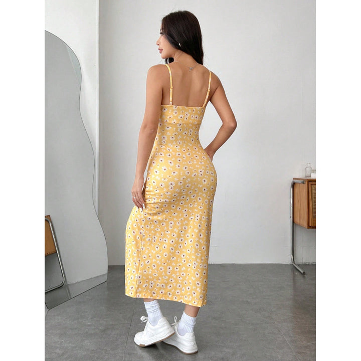 Damen Blumenkleid mit Spaghettiträgern und seitlichem Schlitz Drune