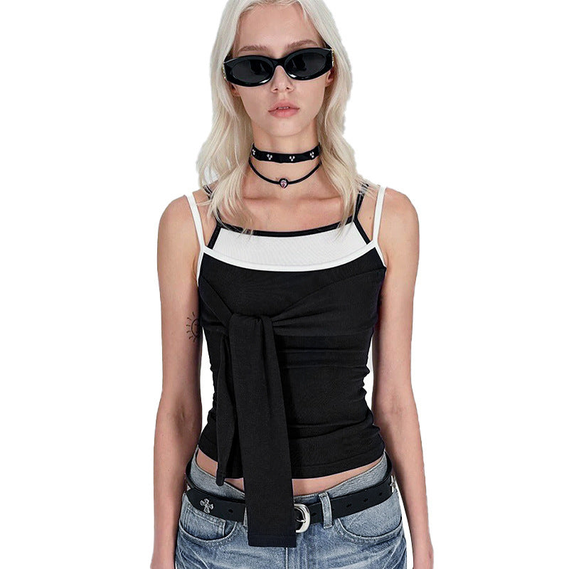 Damen Chic Trägertop mit kreativer Wickeloptik und verstellbaren Trägern Drune
