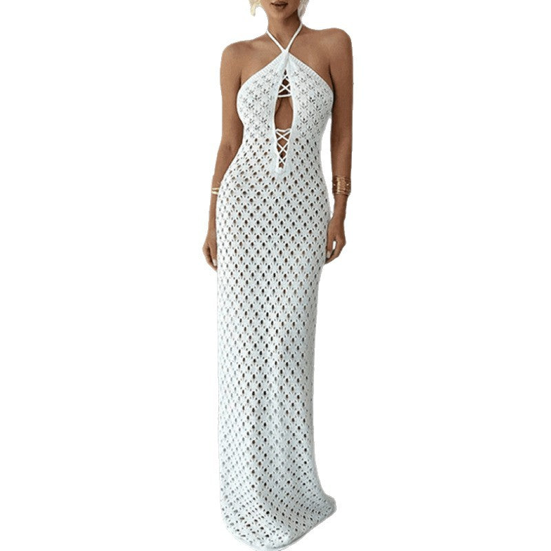 Damen Häkel-Maxi-Kleid mit innovativem Ausschnitt und seitlichen Cut-Outs Drune