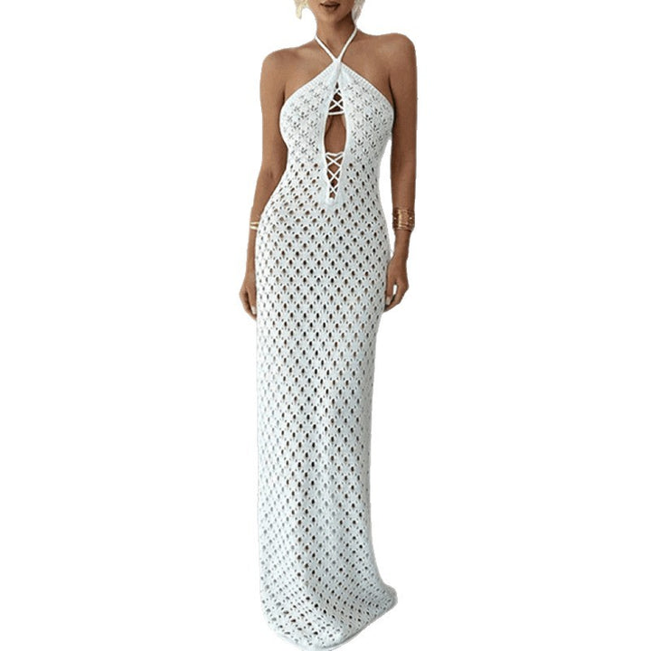 Damen Häkel-Maxi-Kleid mit innovativem Ausschnitt und seitlichen Cut-Outs Drune