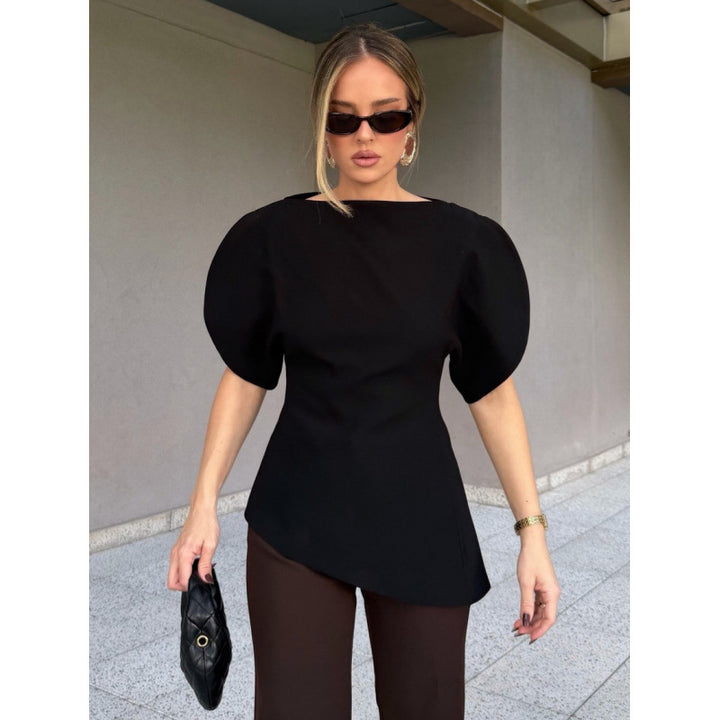 Damen Bluse mit voluminösen Puffärmeln und asymmetrischem Saum Drune