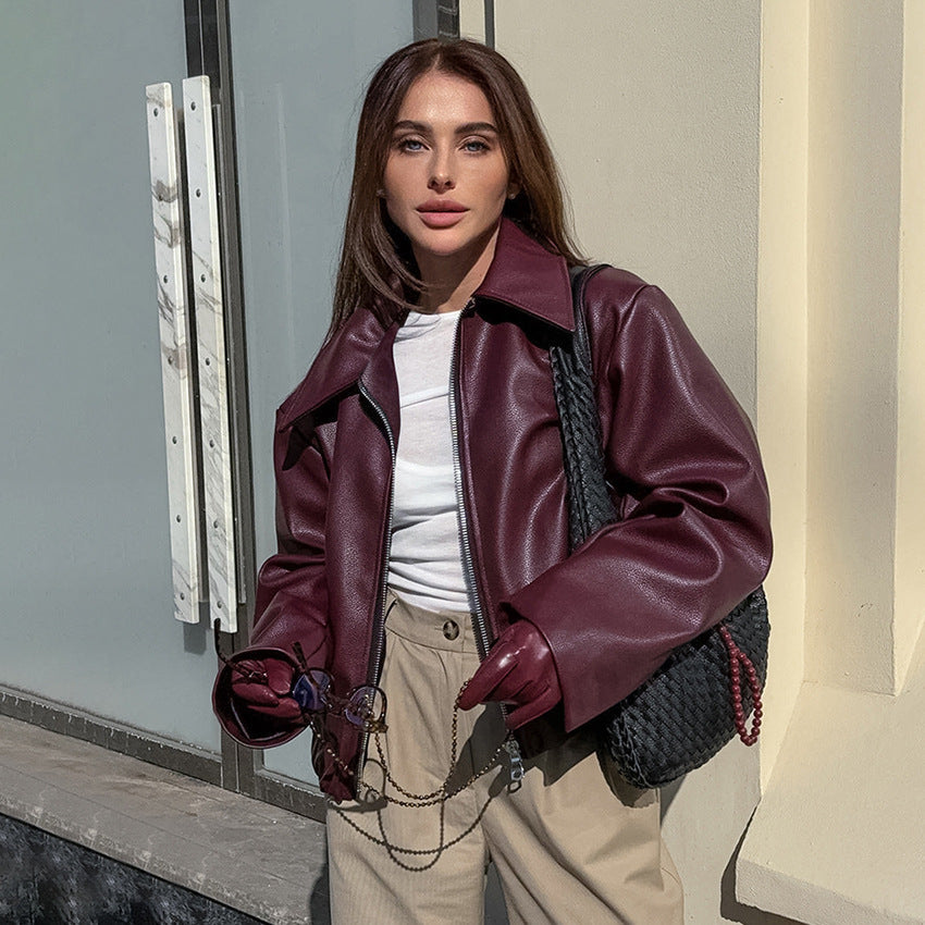 Damen Lederjacke mit weich gepolstertem Innenfutter und trendigem Cropped-Schnitt Drune