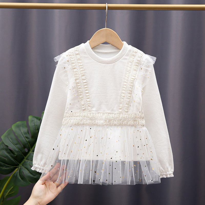 Mädchen Sweatshirt mit Rüschendetails und Tüllbesatz Drune