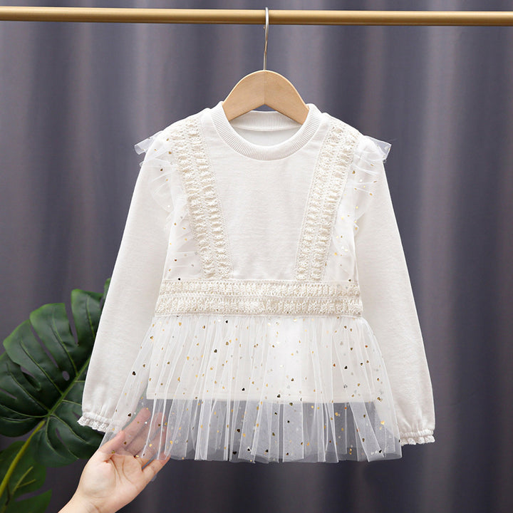 Mädchen Sweatshirt mit Rüschendetails und Tüllbesatz Drune