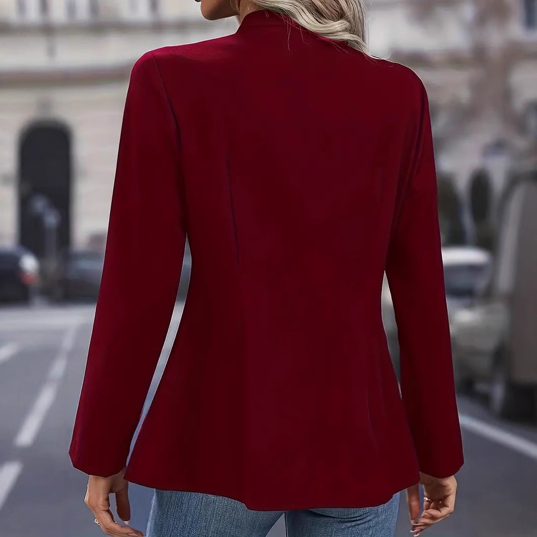 Damen nan taillierter Longblazer mit Stehkragen, dekorativer Metallknopfleiste und 3/4-Ärmeln Drune