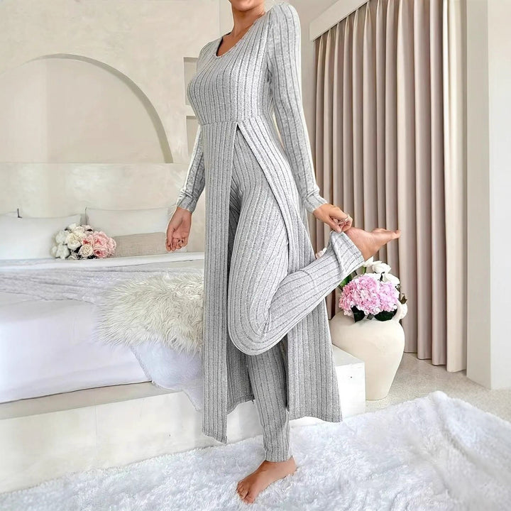 Damen Elegantes Maxijumpsuit mit hochsensibler Struktur und seitlichen Schlitzen Drune