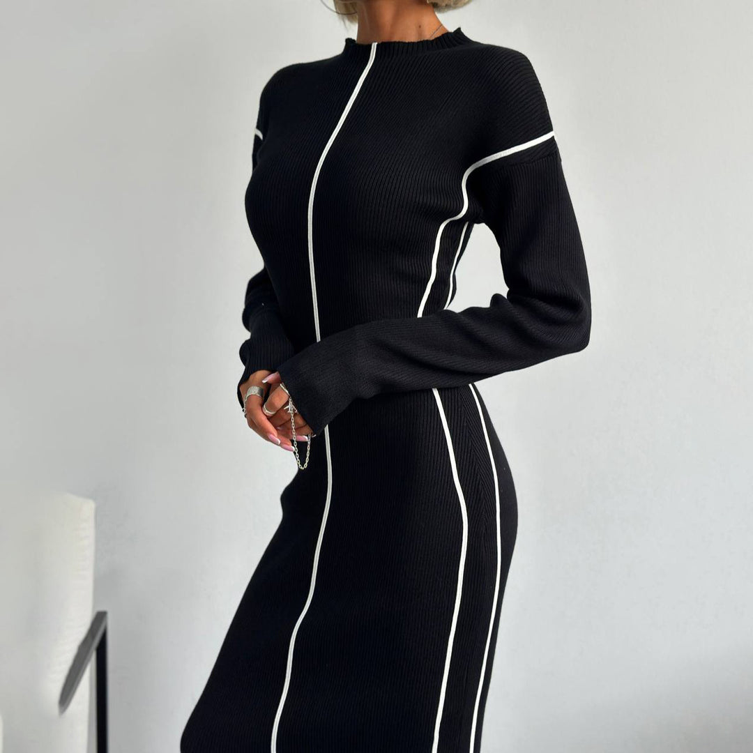 Damen Elegantes und figurbetontes Strickkleid mit Kontrastnähten Drune
