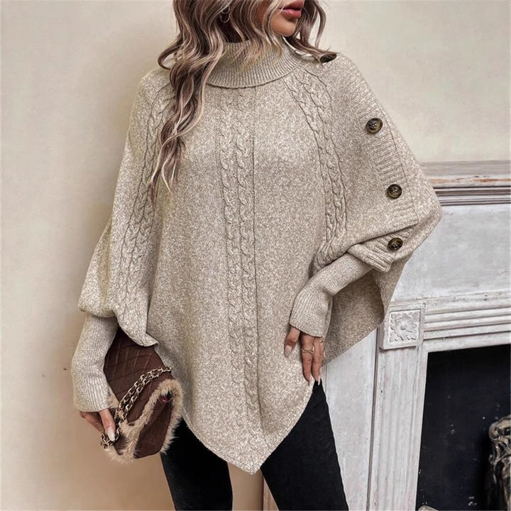 Damen Oversized Strickpullover mit Rollkragen und Knopfdetails Drune