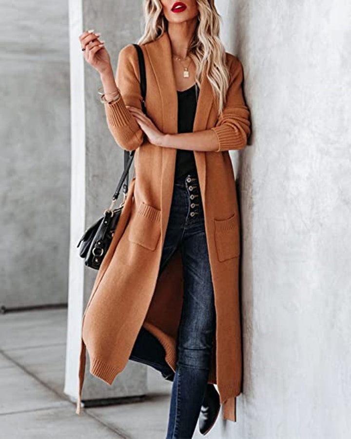 Damen Strickmantel mit Gürtel und praktischen Taschen Drune