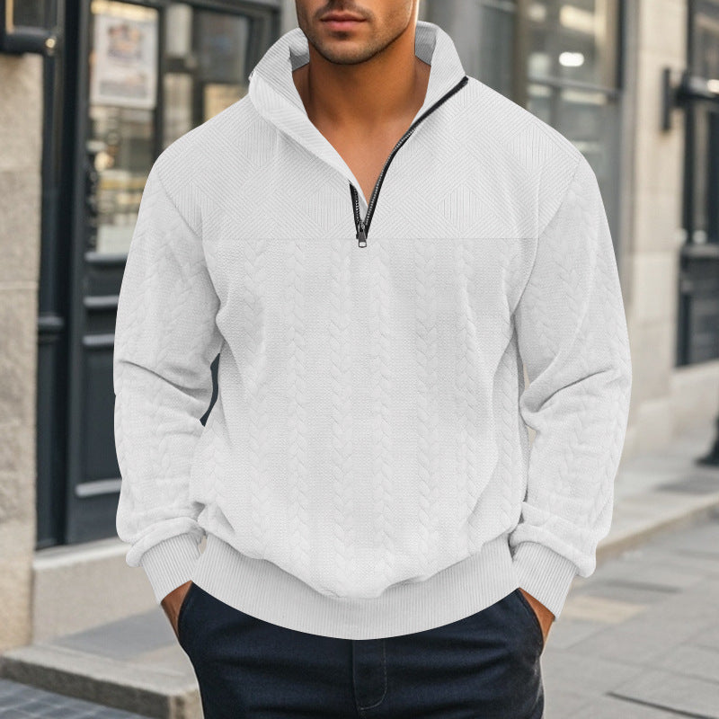 Herren nan strukturierter Halbzip-Strickpullover mit Stehkragen und Zopfmuster Drune