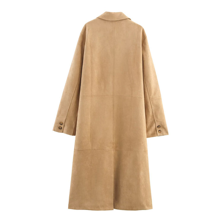 Damen Langjacke aus weichem Wildlederimitat mit elegantem Kragen und praktischen Taschen Drune