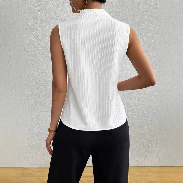 Damen Elegantes Top mit Stehkragen und feinen Plisseefalten Drune