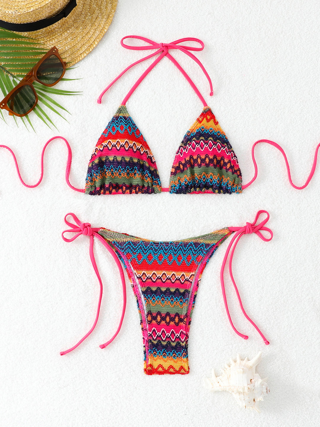 Damen Triangel-Bikini mit fröhlichem Muster und verstellbaren Bändern Drune