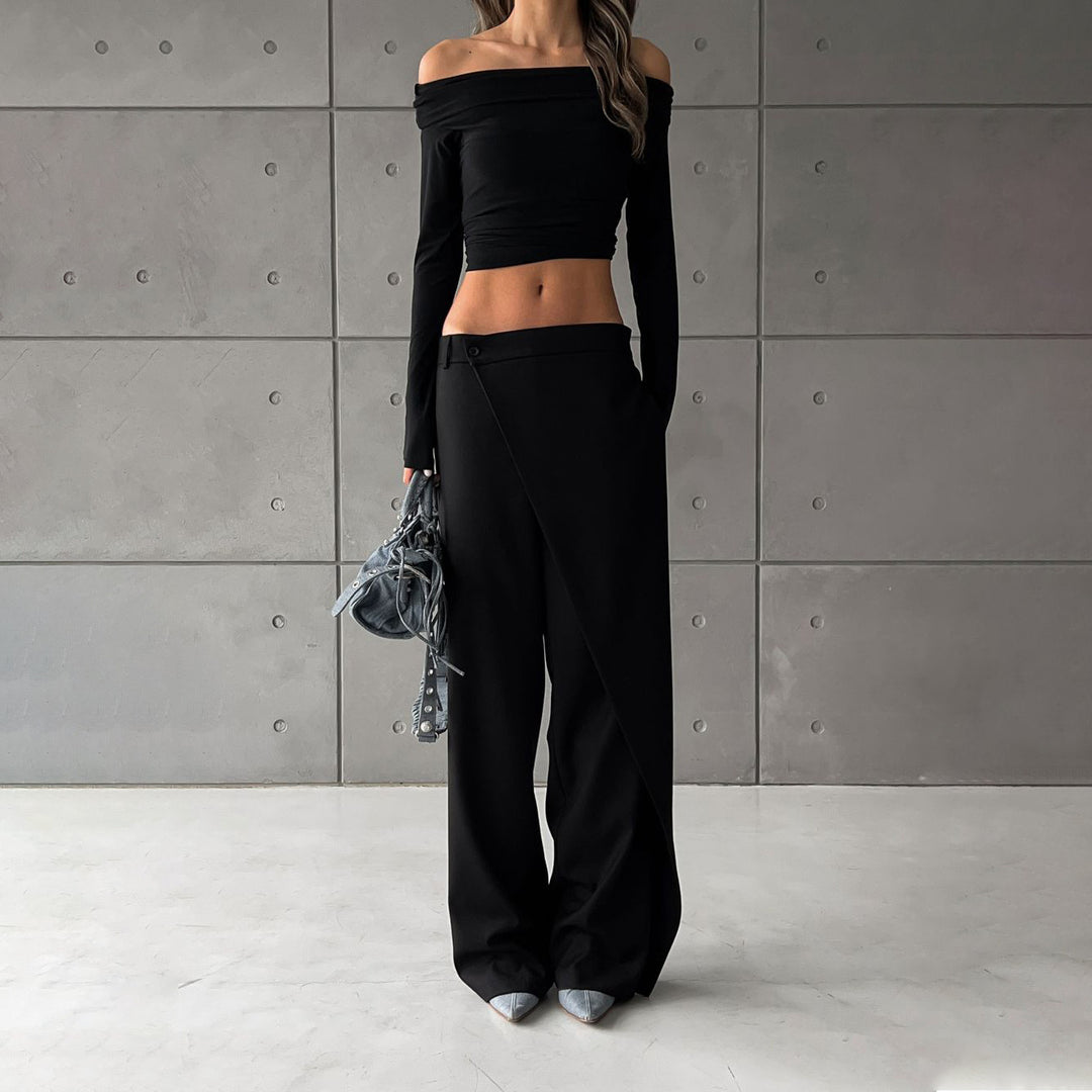 Damen elegante, hochtaillierte Hose mit asymmetrischem Schnitt Drune