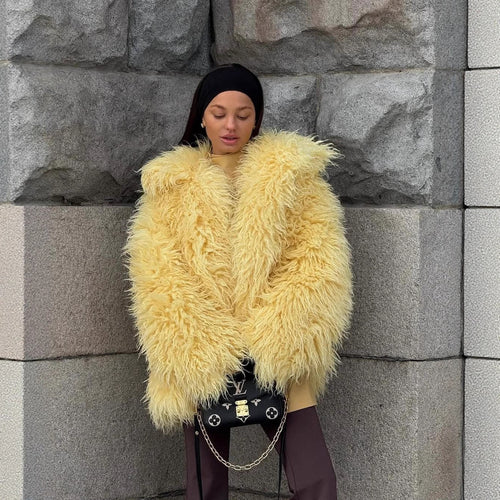 Damen Luxuriöse und flauschige Kunstpelzjacke Drune