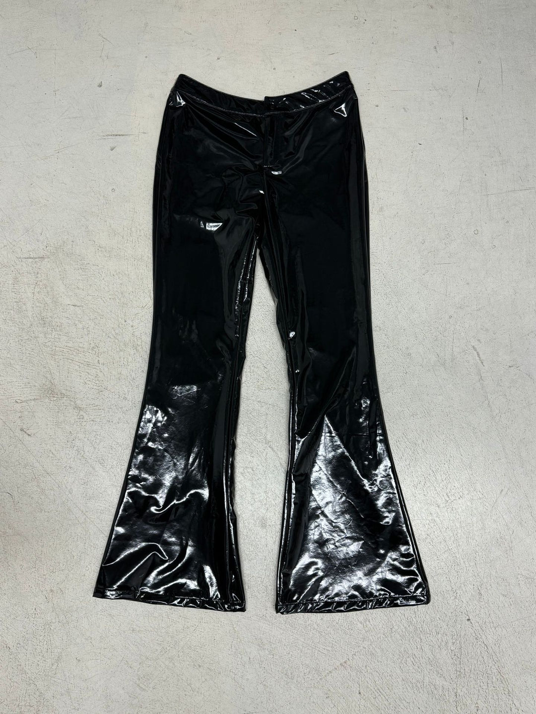 Damen nan hochglänzende Lackhose mit hoher Taille, figurbetonter Oberschenkelpassform und weitem Schlag Drune