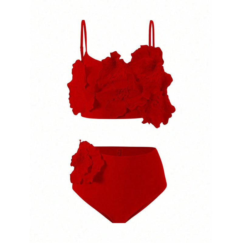 Damen Bikini-Set mit floralem 3D-Design und hochgeschnittenem Unterteil Drune