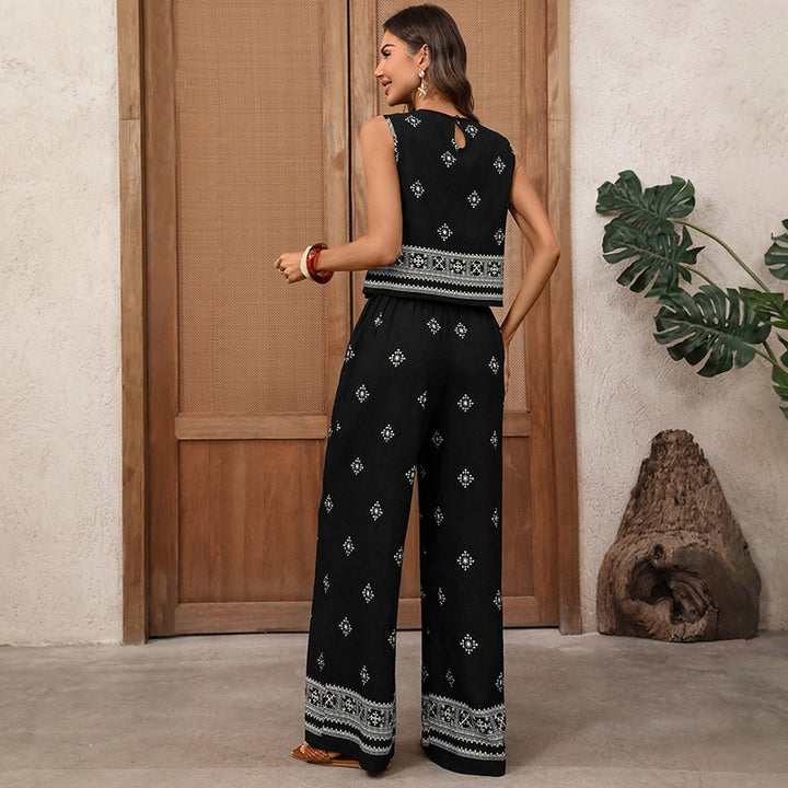 Damen Haremshosen-Set mit elegantem Bordürenmuster und luftiger Passform Drune
