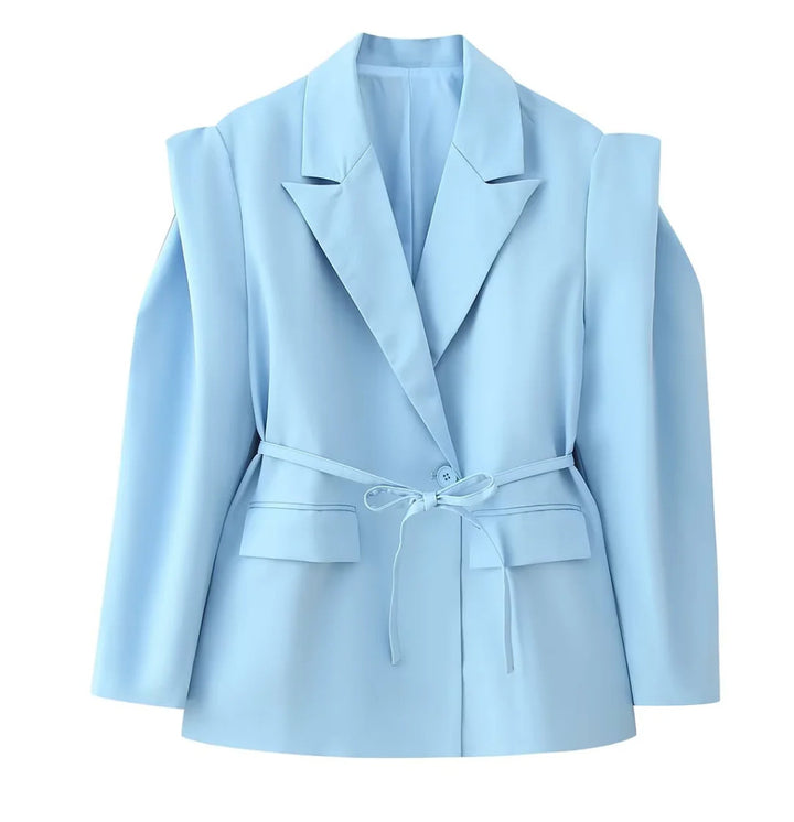 Damen nan taillierter Blazer mit Bindegürtel, Reverskragen und Schulterpolstern Drune