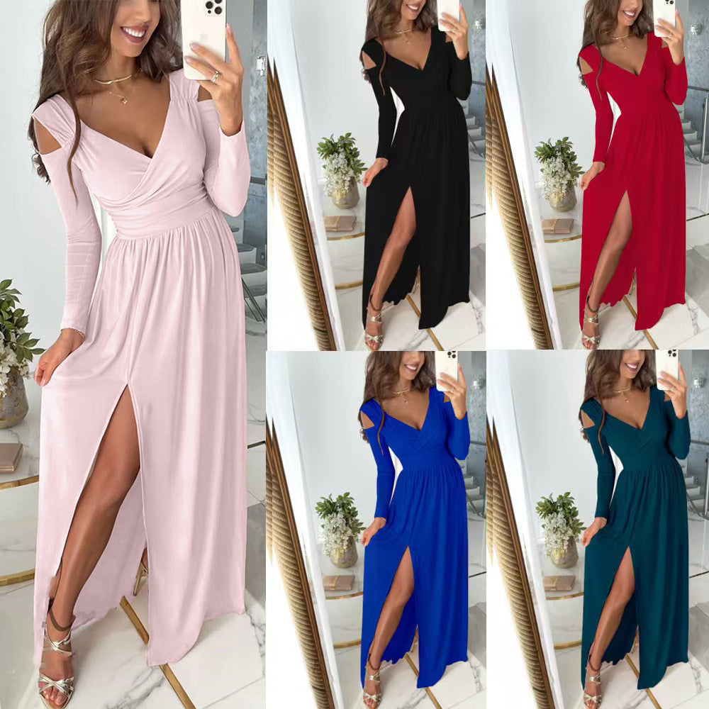Damen Maxikleid mit körperbetontem Schnitt und eleganten Ärmeln Drune