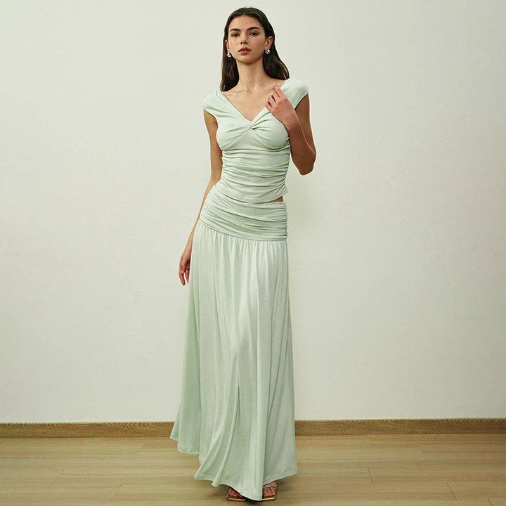 Damen Langarm-Maxikleid mit drapierten Details Drune